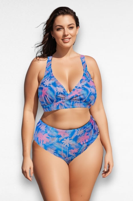 Costum de baie dama, 2 piese, marime mare, slip talie inalta, albastru, Aqua Palms embody.ro [5]