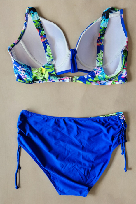 Costum de baie dama, 2 piese, marime mare, slip talie inalta, cupa voluminoasa, albastru, embody.ro [3]