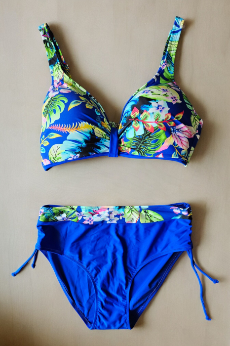 Costum de baie dama, 2 piese, marime mare, slip talie inalta, cupa voluminoasa, albastru, embody.ro [4]