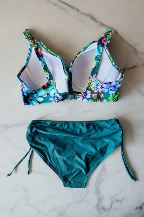 Costum de baie dama, 2 piese, marime mare, slip talie inalta, cupa voluminoasa, verde, embody.ro [3]