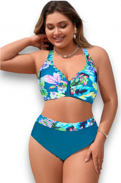 Costum de baie dama, 2 piese, marime mare, slip talie inalta, cupa voluminoasa, verde, embody.ro [4]