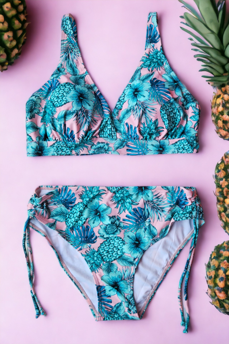 Costum de baie dama, 2 piese, marime mare, slip talie inalta, multicolor, Pineapple, embody.ro [2]