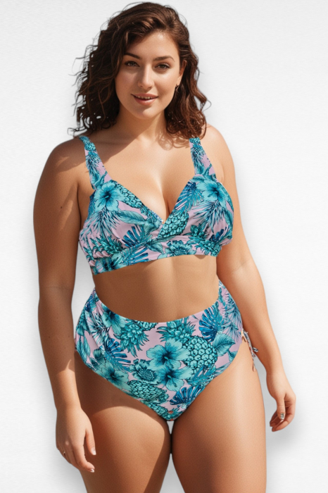 Costum de baie dama, 2 piese, marime mare, slip talie inalta, multicolor, Pineapple, embody.ro [5]