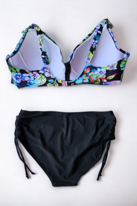 Costum de baie dama, 2 piese, marime mare, slip talie inalta, cupa voluminoasa, negru/verde, embody.ro [3]