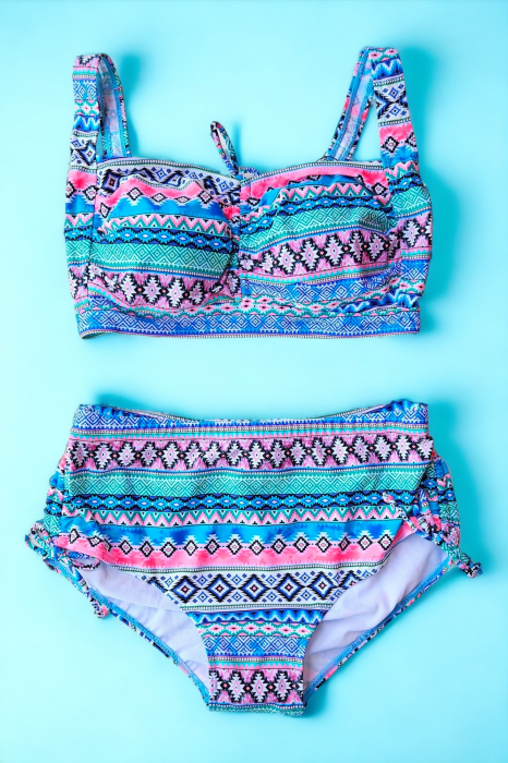 Costum de baie dama, 2 piese, marime mare, slip talie inalta, multicolor, Mosayc, embody.ro [2]