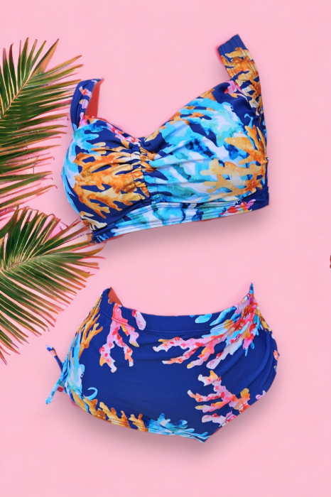 Costum de baie dama, 2 piese, marime mare, slip talie inalta, multicolor, Palms, embody.ro [4]