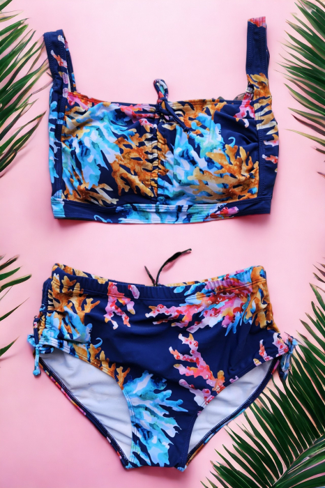 Costum de baie dama, 2 piese, marime mare, slip talie inalta, multicolor, Palms, embody.ro [2]