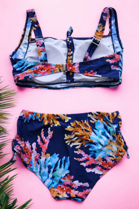 Costum de baie dama, 2 piese, marime mare, slip talie inalta, multicolor, Palms, embody.ro [3]
