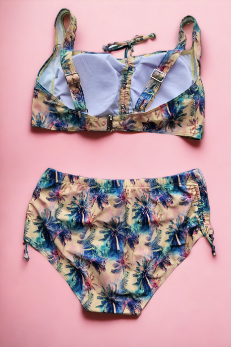 Costum de baie dama, 2 piese, marime mare, slip talie inalta, multicolor, exotic Palms, embody.ro [4]