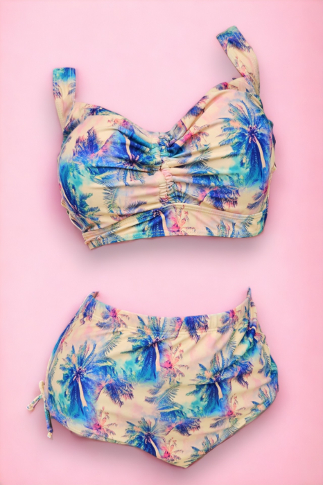 Costum de baie dama, 2 piese, marime mare, slip talie inalta, multicolor, exotic Palms, embody.ro [2]