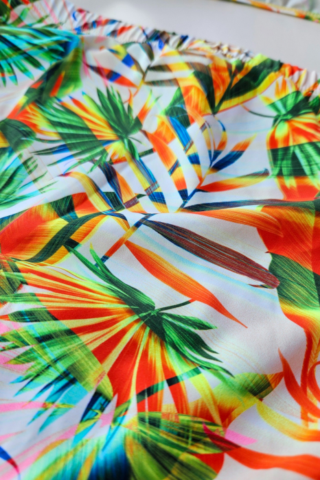 Costum de baie dama, 2 piese, marime mare, slip talie inalta, multicolor, exotic Flowers, embody.ro [4]