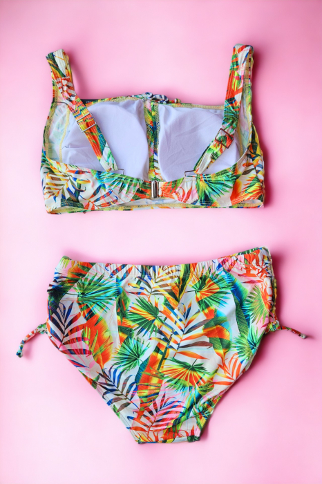 Costum de baie dama, 2 piese, marime mare, slip talie inalta, multicolor, exotic Flowers, embody.ro [3]