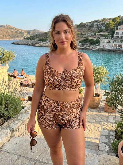 Costum de baie dama 2 piese marimi mari, Pantaloni Scurti si Bustiera Reglabila -animal print f2505 [3]