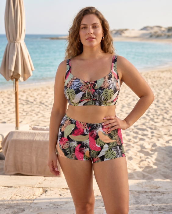 Costum de baie dama 2 piese marimi mari Pantaloni Scurti si Bustiera 5006 tropical [2]