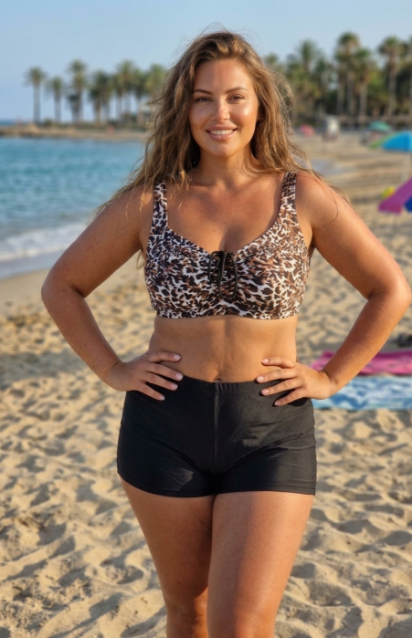 Costum de baie dama 2 piese marimi mari Pantaloni Scurti si Bustiera animal print  f2507 [3]