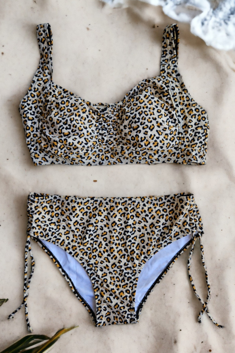 Costum de baie dama ,2 piese, sutien tip bustiera si slip, animal print, maro, Savana exotic one, embody.ro [2]