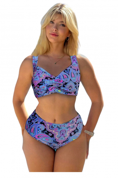 Costum de baie dama ,2 piese, sutien tip bustiera si pantaloni scurti, multicolor, Exotic vibe, embody.ro [2]