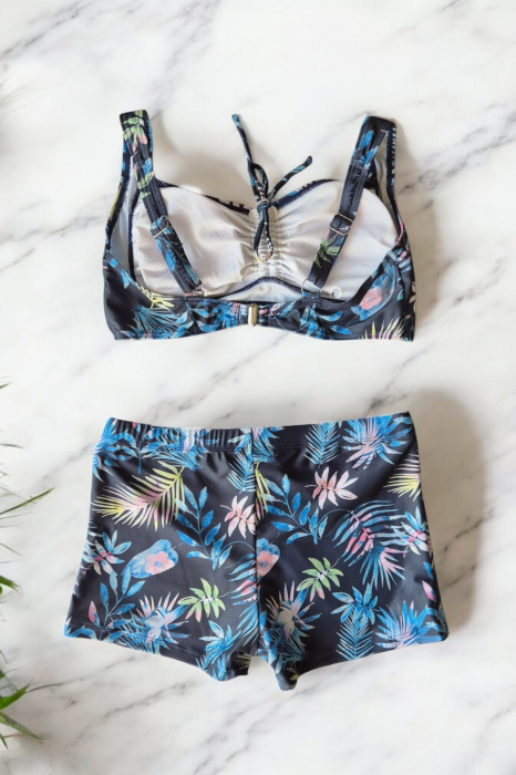 Costum de baie dama ,2 piese, sutien tip bustiera si pantaloni scurti, negru, Wild print, embody.ro [3]