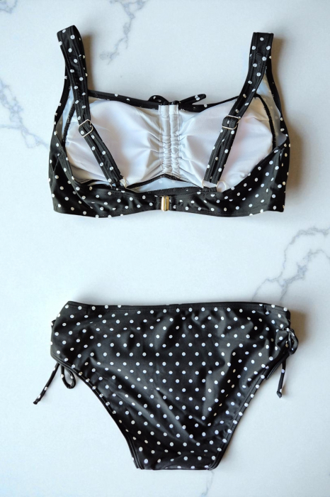 Costum de baie dama, 2 piese, sutien tip bustiera si slip clasic, dots negru, 5002 [3]