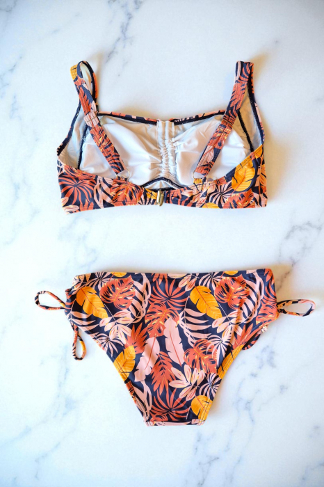 Costum de baie dama, 2 piese, sutien tip bustiera si slip clasic, orange palms, 5002 [3]