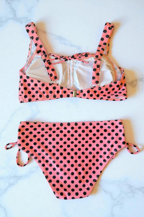 Costum de baie dama, 2 piese, sutien tip bustiera si slip clasic, pink dots, 5002 [2]