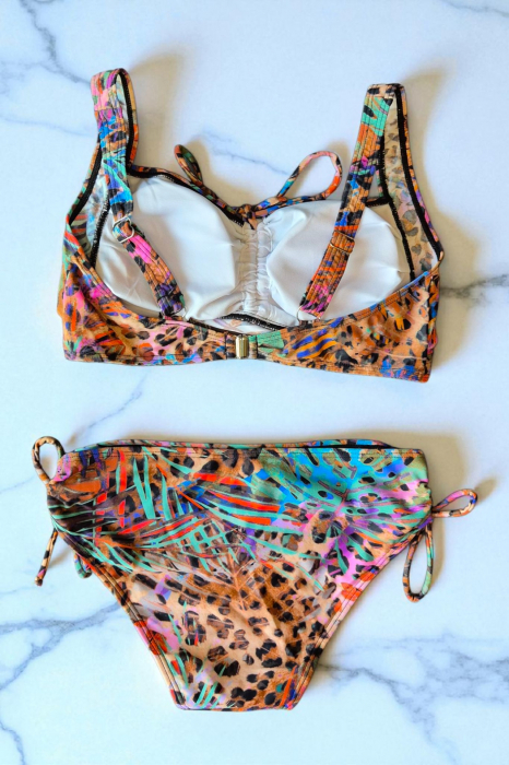 Costum de baie dama, 2 piese, sutien tip bustiera si slip clasic, tropical print, 5002 [2]