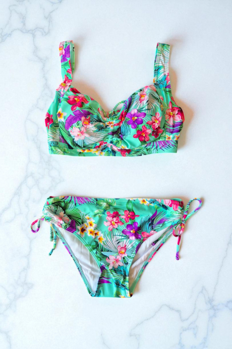 Costum de baie dama, 2 piese, sutien tip bustiera si slip clasic, ocean flowers, 5002 [3]