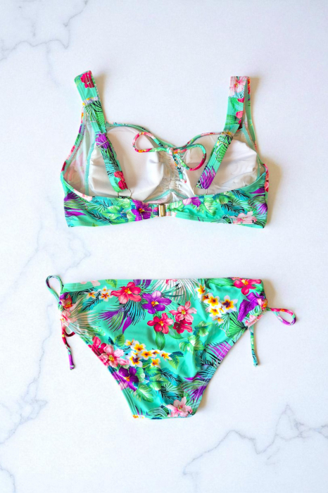 Costum de baie dama, 2 piese, sutien tip bustiera si slip clasic, ocean flowers, 5002 [2]