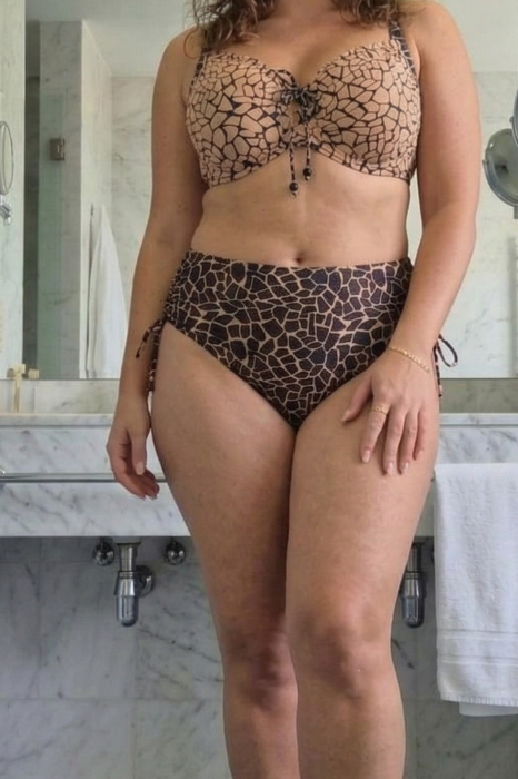 Costum de baie dama 2 piese, talie inalta, sutien cu sustinere bej/negru y9200 [2]