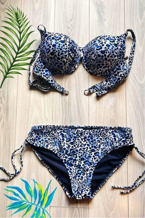 Costum de baie marime mare, albastru, cu slip clasic si imprimeu animal print, Safir, embody.ro [3]