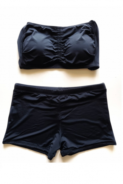 Costum de baie dama, batal-marime mare, 2 piese, slipi tip pantaloni scurti, negru [2]