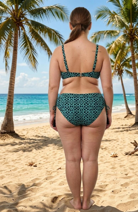 Costum de Baie Dama din Doua Piese, Verde-Negru marime mare, Talie Inalta lm082 [3]