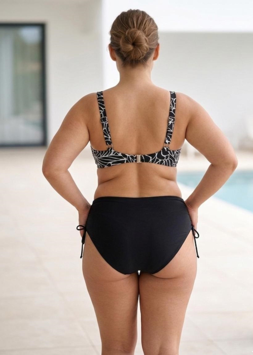 Costum de Baie 2 piese cu Imprimeu Tropical Alb-Negru si Talie Inalta 6601 [3]