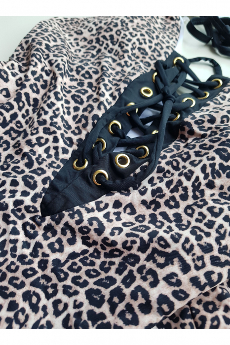 Costum de baie dama, intreg, imprimeu Animal print-Leopard, cu snur reglabil, Bej [5]