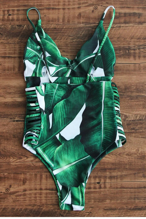 Costum de baie dama, intreg, imprimeu Tropical, Verde [10]