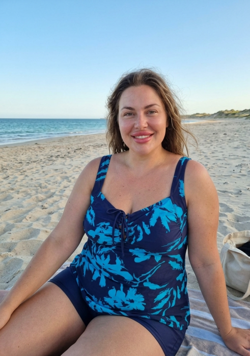 Costum de baie dama tip Tankini, bleumarin cu imprimeu floral si pantaloni scurti F2504 bleu [4]