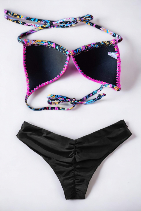 Costum de baie din 2 piese, slip brazilian cu incretitura, sutien cu snur reglabil, verde, Malibu embody.ro [3]