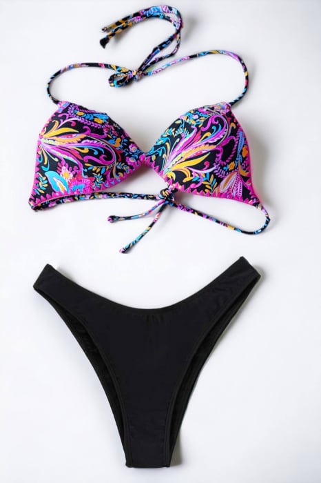 Costum de baie din 2 piese, slip brazilian cu incretitura, sutien cu snur reglabil, verde, Malibu embody.ro [4]
