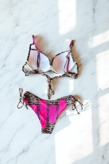 Costum de baie din 2 piese, slip brazilian cu snur, animal print, maro, Wild Leo embody.ro [3]