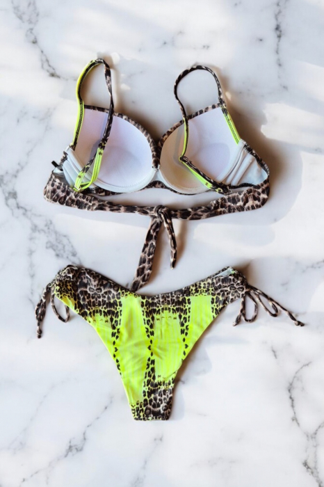 Costum de baie din 2 piese, slip brazilian cu snur, animal print, maro, Wild Leo embody.ro [3]