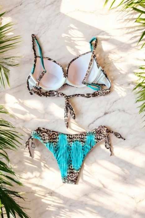 Costum de baie din 2 piese, slip brazilian cu snur, animal print, maro, Wild Leo embody.ro [3]
