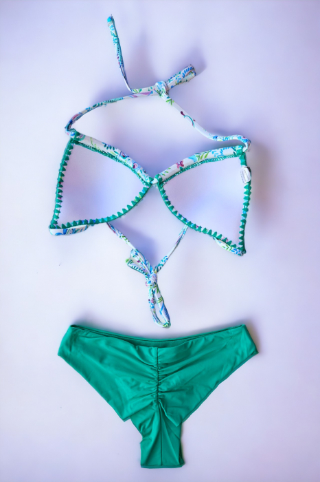 Costum de baie din 2 piese, slip brazilian cu incretitura, sutien cu snur reglabil, verde, Malibu embody.ro [3]