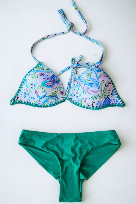 Costum de baie din 2 piese, slip brazilian cu incretitura, sutien cu snur reglabil, verde, Malibu embody.ro [4]