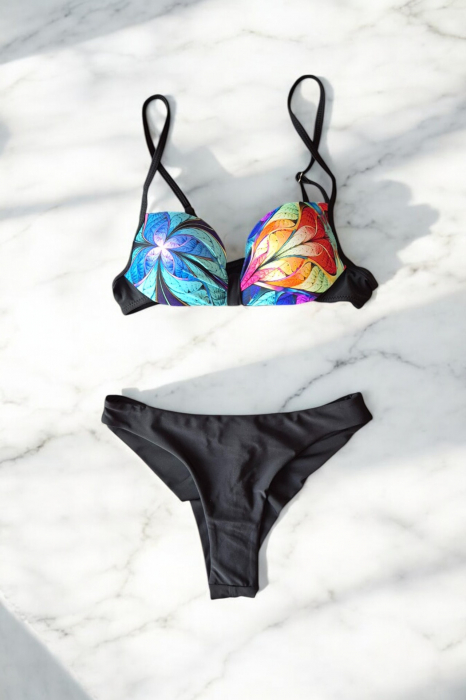 Costum de baie din 2 piese, slip brazilian, multicolor [2]