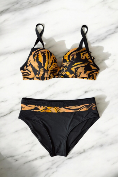 Costum de baie doua piese dama, marimi mari, leo print maro [2]