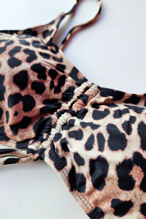 Costum de baie din 2 piese, slip pantolon scurt si sutien bustiera, animal print, negru, Wild Leo embody.ro [3]
