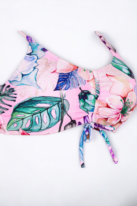 Costum de baie din 2 piese, slip pantolon scurt si sutien bustiera, roz/negru embody.ro [3]