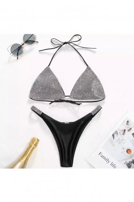 Costum de baie doua piese, aplicatii pe sutien, embody silver diamond, gri, Silver Embody, embody.ro [4]