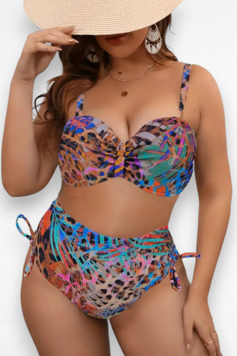 Costum de baie doua piese, marime mare, imprimeu floral, multicolor, exotic Palms embody.ro [4]