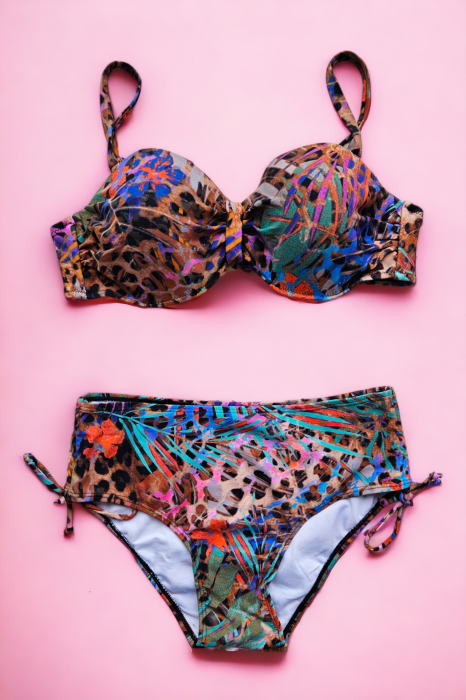Costum de baie doua piese, marime mare, imprimeu floral, multicolor, exotic Palms embody.ro [2]